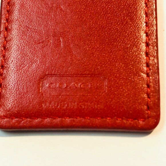 Coach Red Leather Keychain Fob Square Shape With Silver KeyRing - Picture 4 of 4